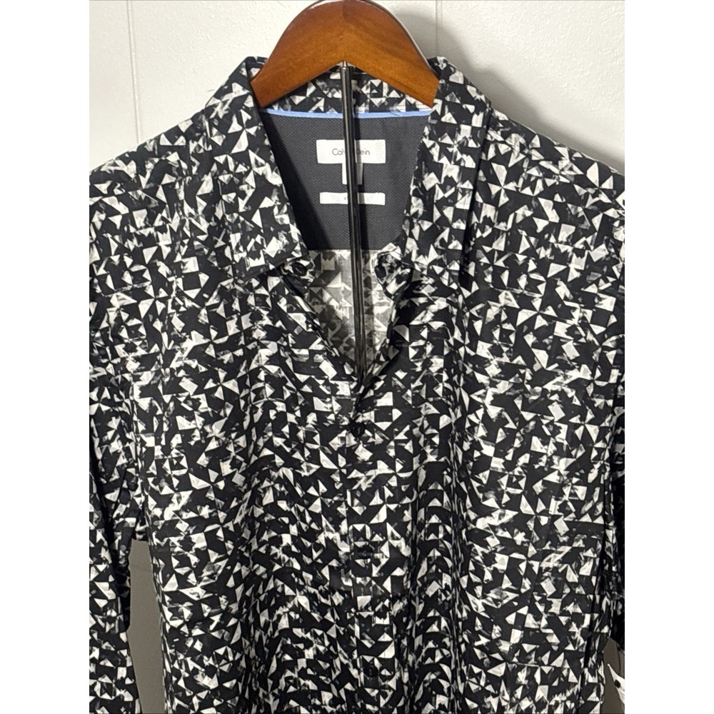 Calvin Klein Men XL Black / White Long Sleeve Button Up Shirt 100%Cotton New